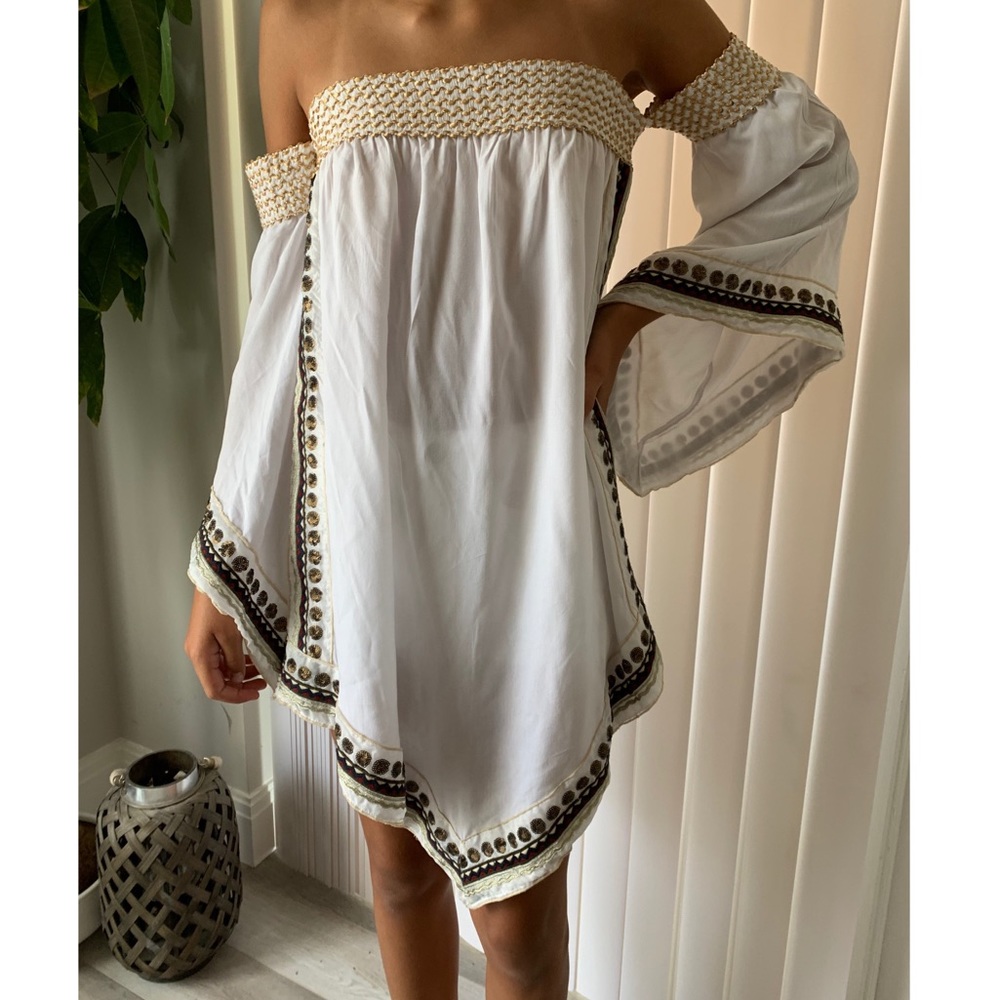 DESPI Calicut off shoulder dress White long sleeve